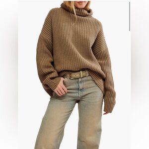 Free People-Swim Too Deep Turtleneck Sweater-Olive Stone